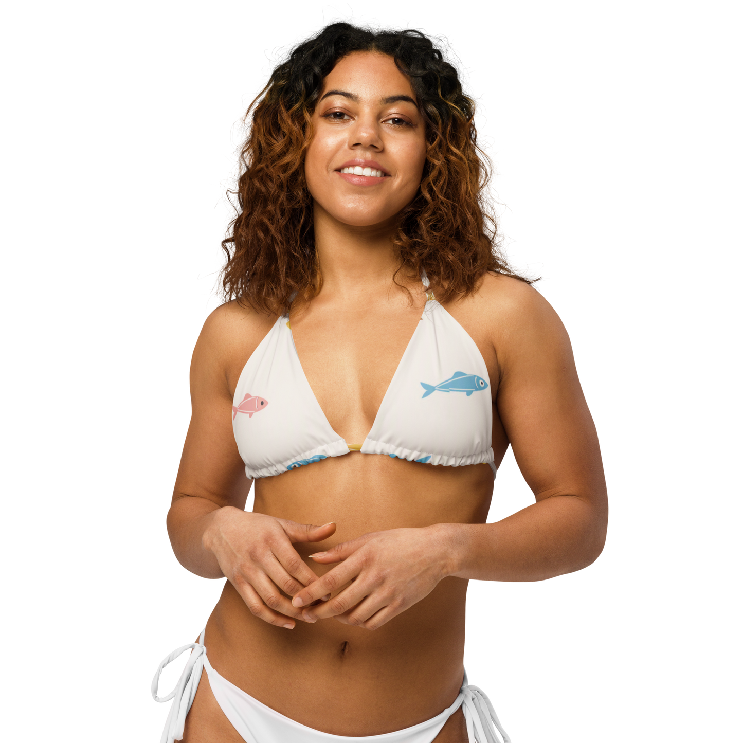 Top de bikini Sardine Flow en modelo, playa